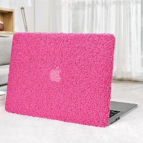 Compatible with MacBook Air 15 inch Case 2023 Release A2941 M2 Chip Liquid Retina Display Touch ID,Fluffy Fuzzy Plush Downy Plastic Hard Shell Case with Keyboard Cover,Hot Pink
