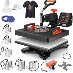 Machine Pioneerworks Heat Press Machine 11 في 1 آلة تسامي احترافية 12 "× 15" ، 360 درجة تأرجح بعيدًا عن قميص نقل الحرارة آلة الضغط الرقمية ذات الجودة الصناعية الجودة ، البرتقالي