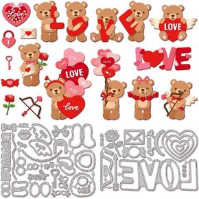 GLOBLELAND Valentine's Day Bear Shake Cutting Dies Metal Love Balloon Bear Cutting Embossing Template Love Heart Paper Die Cuts for Scrapbooking Card Making Crafts Paper Cards