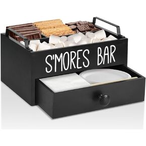 S'Mores Station, S'mores Bar Holder with Handles, S'mores Caddy, S'mores Accessories Organizer, S'mores Supplies Container Box with Drawer,S'mores Maker Box Serving Tray for S'mores Kit