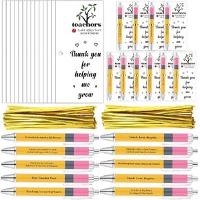 Janlaugh 36 Sets Teacher Gifts Pens Bulk Teacher Appreciation Ballpoint Pens with Thank You Cards and Ties Inspirational Thank You Gifts for Team Staff School Office Supplies
