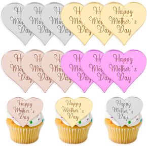 12 PCS Happy Mother's Cupcake Topper Mirror Cake Cake Cake Cake Food Acrylic Accory Party Best Mom Decorations Supplies