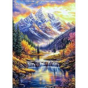 طلاء Airdea Scenery Diamond Art Paints للبالغين ، ومجموعات فن GEM DIY للمبتدئين ، و 12 × 16 بوصة ، والجبال والنهر ، والحفر الكاملة المستديرة
