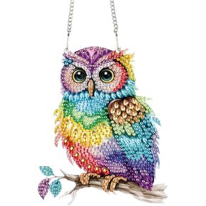 TDFERAN Diamond Painting Pendant DIY Colorful Owl Diamond Art Hanging Artwork Decoration Kit Garden Window Handmade Hanging Ornaments, Adult Painting Craft Gem Pendant Wall Home Decor
