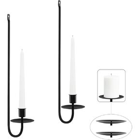 Black Candle Sconces, Taper & Pillar Wall Candle Holder, Candle Sconces Wall Decor Set of 2, Decor for Entryway, Fireplace, Living Room