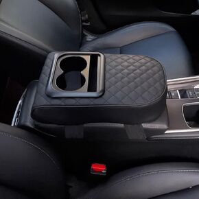 Auto Center Console Armrest Pillow, Leather Car Armrest Cushion with Cup Holder, Phone Holder, Universal Car Armrest Box Cover Protector Car Interior Accessories for Most Vehicles