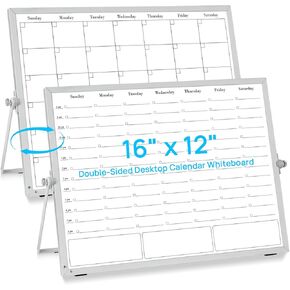 White Board Dry Erase Calendar for Wall, Magnetic Weekly Schedule-Board with Hourly Time Slots for Home, Office,Work, School, Hanging Double-Sided Whiteboard with Marker Tray, 36" × 24"