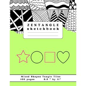 مختلط أشكال بلاط كراسة رسم Zentangle: أوراق كبيرة مع دائرية + مربعة + شكل نجمة + شبكات شكل قلب ل Zendoodle و Mandala الفن ، الفن ... ورسم Zen / رسم مع الفراغات اليسرى