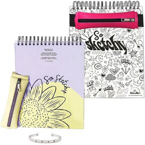 Life is a Doodle Bloom and Color It Yourself Sketch Pad, Sketch Book for Kids and Adults, Pencil Pouch and Sketching Pencils for Art Supply & Cuff Bracelet,