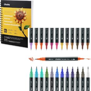 Ohuhu marker marker الأقلام 24 ألوان فرشاة ونصائح مزدوجة جيدة ووسادات علامات Ohuhu
