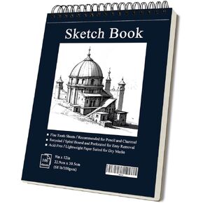 9" x 12" Sketch Book, Artist Sketching Drawing Writing Pad, Top Spiral Bound Sketchbook for Kids Adults, 1 Pack 100 Sheets 89lb/100gsm