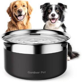 Gardner Pet Dog Bowls 1 Gallon (3.85L) Stainless Steel No Spill Dog Water Bowl, Slow Water Feeder Metal Dog Bowls, Spill Proof Water Dispenser for Dogs and Cats, Promotes Healthy Hydration(Black)