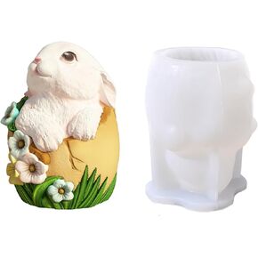 1 Pcs Easter Candle Molds for DIY Crafting, Easter Candle Mold White Silicone Molds Easter Theme Candle Moulds 3D Cute Bunny Designs Homemade Easter Rabbit Shape Candle Mold for Easter Decor Gift