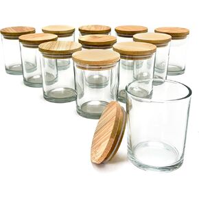 Glass 7 fl oz pumbler/jar واضحة مع غطاء الخشب 12pk لصنع الشموع