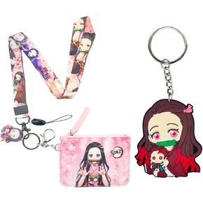 محفظة شارة animecute مع الحبل وسلسلة المفاتيح ، حقيبة حامل بطاقة الهوية مع حبل بطاقة حبل العنق الحافظة حامل بطاقة دائمة مع السوستة للطلاب المراهقين الفتيات