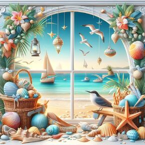 Qinrubb DIY Beach Diamond Painting Kits ، Clow Drill Seashell Diamond Art Painting Kits for البالغين المبتدئين ، DIY 5D Sea View Raint
