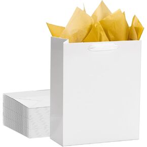 Qielser 24 Pack Kraft Gift Pass with Tissue Paper ، Black Medience Party Party Fies Fire Facs 8x4.75x10 inches