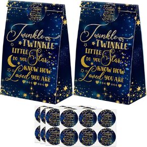 Xgelul 24 Twinkle Twinkle Little Star Party Favors أكياس الحلوى مع ملصقات - حقائب Goodie Little Goodie - Twinkle Twinkle Little Star تحت عنوان حفلة عيد ميلاد