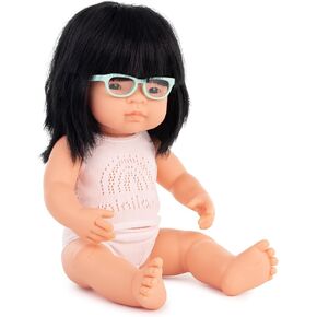 Miniland Doll 15'' Asian Girl with Glasses (Box) - Made in Spain, Anatomically Correct, Quality, Inclusion