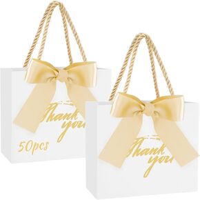 SHAIDOJIO Small Thank You Gift Bags with Handle, 30Pack Mini Pink Gift Bags Candy Bags Bulk with Bow Ribbon, Party Favor Bag for Wedding, Birthday, Bridal Shower, Baby Shower (5.5x2.5x4.7 Inch)