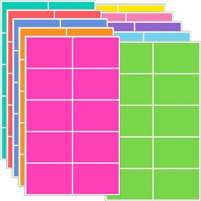 ملصقات الملصقات الملونة 3 "× 2" ، ملصقات متحركة للمربعات ، 10 ألوان ، ملصقات متحركة لاصقة كبيرة ، علامات اسم المستطيل - 200 حزمة