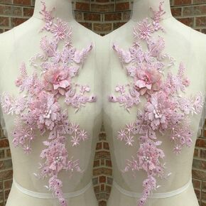 1 Pcs Makaron Series Beads Beads Hot Drilling 3D Three-Dimensional Flower Lace Wedding Dress, Children's Wear, Stage Costume Accessories (Pink Purple)