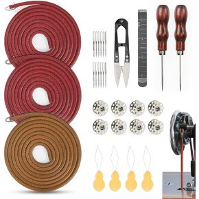 3 PCS Treadle Sewing Machine Belt, 72 Inch 3/16" Sewing Treadle Belts Replacement Leather Belt with Hook for Singer/Jones Sewing Machine 3PCS Sewing Machine Leather Belts Total 31 PCS Accessories