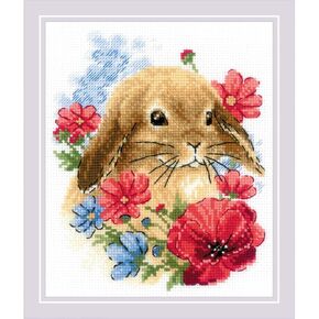 Riolis - Bunny in Flowers 1986 ، Cross Cross Stitch Kits 6 "X7" ، مجموعات غرز المبتدئين للمبتدئين والمقاطع المتقدمة للبالغين ، مجموعة خياطة.