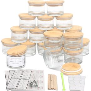 Milivixay 20 Pack 4 أوقية أوقية زجاجات زجاجية زجاجية غير لامع مع أغطية وصنع الشموع - فم كبير الفم على عريضات صغيرة فارغة لصنع الشموع - التوابل ، حاويات المسحوق.
