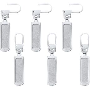 6pcs Zipper Pull Replacement, Metal Zipper Pulls Detachable Zipper Handle Tags Gripper Mend Fixer Repair Kit for Jacket Boots Jeans Coat Suitcase Luggage Dresses (Silver)