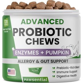 Probiotic, Enzyme, Prebiotic, Dog Chews for Digestive Support - Helps with Stool Consistency, Gas, Constipation, Diarrhea - 120 Chews One Pack - Liver & Grilled Chicken