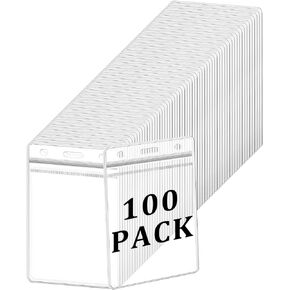 100Packs Clear ID Badge Holder Vertical Badge Sleeve Plastic Waterproof Badge Holder with Resealable Zip Fits ID Card/Credit Card/Student Card(2.75 x 4.52in)