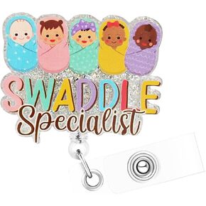 Swaddle Scailist Padge Cenle - Laboring and Delivery L&D Clipge Clip قابلة للسحب مع مقطع معرف لدكتور ممرضة اسم العلامة بطاقة POB NICU جناح الأمومة شارة شارة الطالب التمريض