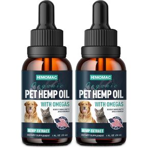 Hemp Oil for Dogs & Cats - Hip Joints Support Organic Hemp Oil Drop Help for Pet Аnxiety, Pain, Stress, Sleep, Arthritis, Seizures Relief, Calming Treats(Natural)