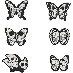 6PC Skull Butterfly Patches, Embroidered Iron On/Sew On Gothic Style Skull Butterfly Patches, Applique Patches for Clothing,Hats,Cloth Shoes,Jackets,Backpacks,Jeans and More