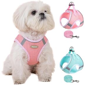 L Green Dog Harness ومجموعة المقود ، سترة كلب شبكية ناعمة ، تسخير الصدر غير القابل للتعديل مع تقليم عاكس ، مجموعة مريحة للأمان للكلاب متوسطة الحجم ، الاستخدام اليومي في الهواء الطلق