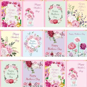 بطاقات عيد العالم لأمهات Worldbazaar Bulk 24 Pack Mother Floral Cards with Occants Flower Card Mother's Game For Mom Blank Inside
