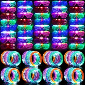 96 Pack Glow in the Dark Party Supplies تشمل 48 PCS نظارات إضاءة و 48 PCS الأساور LED ، ويدفع الحفلات التي تفضلها بالهدايا السائبة للبالغين لحفلات عيد ميلاد البكالوريوس