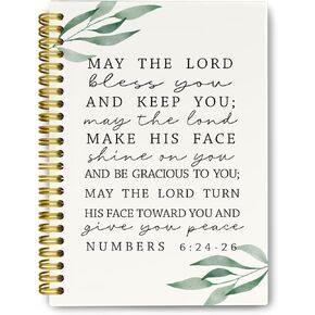 Christian Spiral Bible Notebook, Inspirational Eucalyptus Scripture Notebooks, Christian Gifts for Women Girls, Church Notes Notebook, Religious Prayer Journal Numbers 6:24, Hardcover Spiral Notebooks College Ruled 5.5 x 8.3