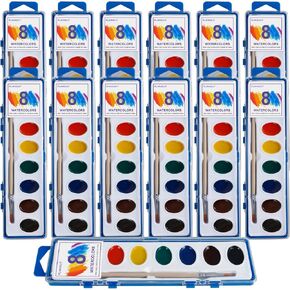18 Pack Watercolor Paint Set,8 Colors Water Color Paints with Paint Brushes,Washable Bulk Watercolors Paint for Classroom Art Activities Birthday Party Favors