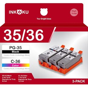 35 36 حبر خراطيش بديل لـ Canon PGI-35 Black CLI-36 Color Ink Cartridge PGI35 CLI36 حزمة الحبر الحبر مع PIXMA IP100 ، PIXUS MINI260 طابعة (2 أسود ، 1 ثلاثية ، 3 عبوة)
