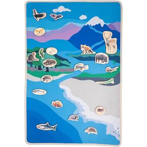 Montessori Land and Water Map with 25 Wooden Animals - Learning Geography and Zoology Mat Educational Toys for Kids,Interactive Learning Tool,World Map for Kids,Montessori Map for Kids 4-8 Years