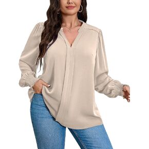 SCOMCHIC 2024 Plus Size Blouses for Women Dressy Casual V Neck Long Sleeve Casual Loose Shirts XL-4XL