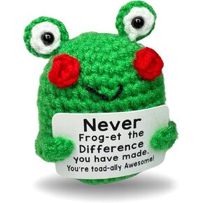 Positive Frog Emotional Support Crochet Doll, Handmade Positive Crochet Animals Desk Decor Emotional Support Plush Gift for Anxiety & Stress Relief