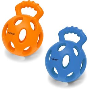Durable Dog Chew Ball Toys for Aggressive Chewers - Interactive Rubber Ball with Handle for Tug of War and Fetch, Kettlebell-Inspired Design, Ideal for Small, Medium, and Large Dogs, 3.94"x5.2"(2 Pcs)