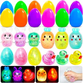 Easter Basket Stuffers for Kids 12 Packs Easter Eggs Filled with Glow in the Dark Squishy Toys Fillers Inside,Prefilled Easter Eggs Easter Gifts for Kids