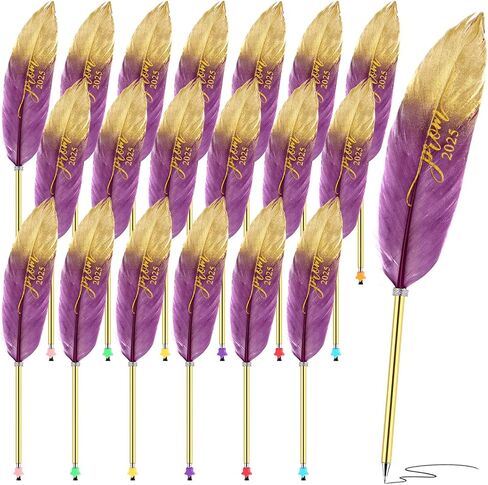 24 Pcs Prom 2025 Party Favors Feather Graduation Pens Bulk Feather Ballpoint Pen Prom Gifts Vintage Quill Pen Grad Party Supplies for Class of 2025 School Student Girl and Boy(Black) in Saudi Arabia