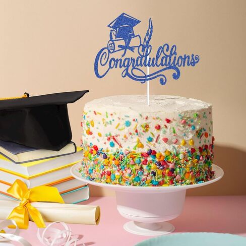 مبروك التخرج كعكة توببر تهانينا خريج 2025 فئة ديكور كعكة التخرج السعيد لعام 2025 زخارف حفل التخرج الجامعي (الأزرق) in Kuwait