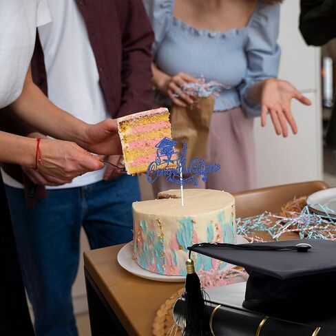 مبروك التخرج كعكة توببر تهانينا خريج 2025 فئة ديكور كعكة التخرج السعيد لعام 2025 زخارف حفل التخرج الجامعي (الأزرق) in Kuwait