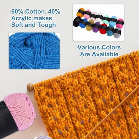 MECCANIXITY 1 Skein Cotton Yarn, 60% Cotton, 40% Acrylic Knitting Yarn Crochet Yarn for Crocheting Each of 50g/1.76oz(Per Skein 80m/87.5 Yard) /Blue in Saudi Arabia